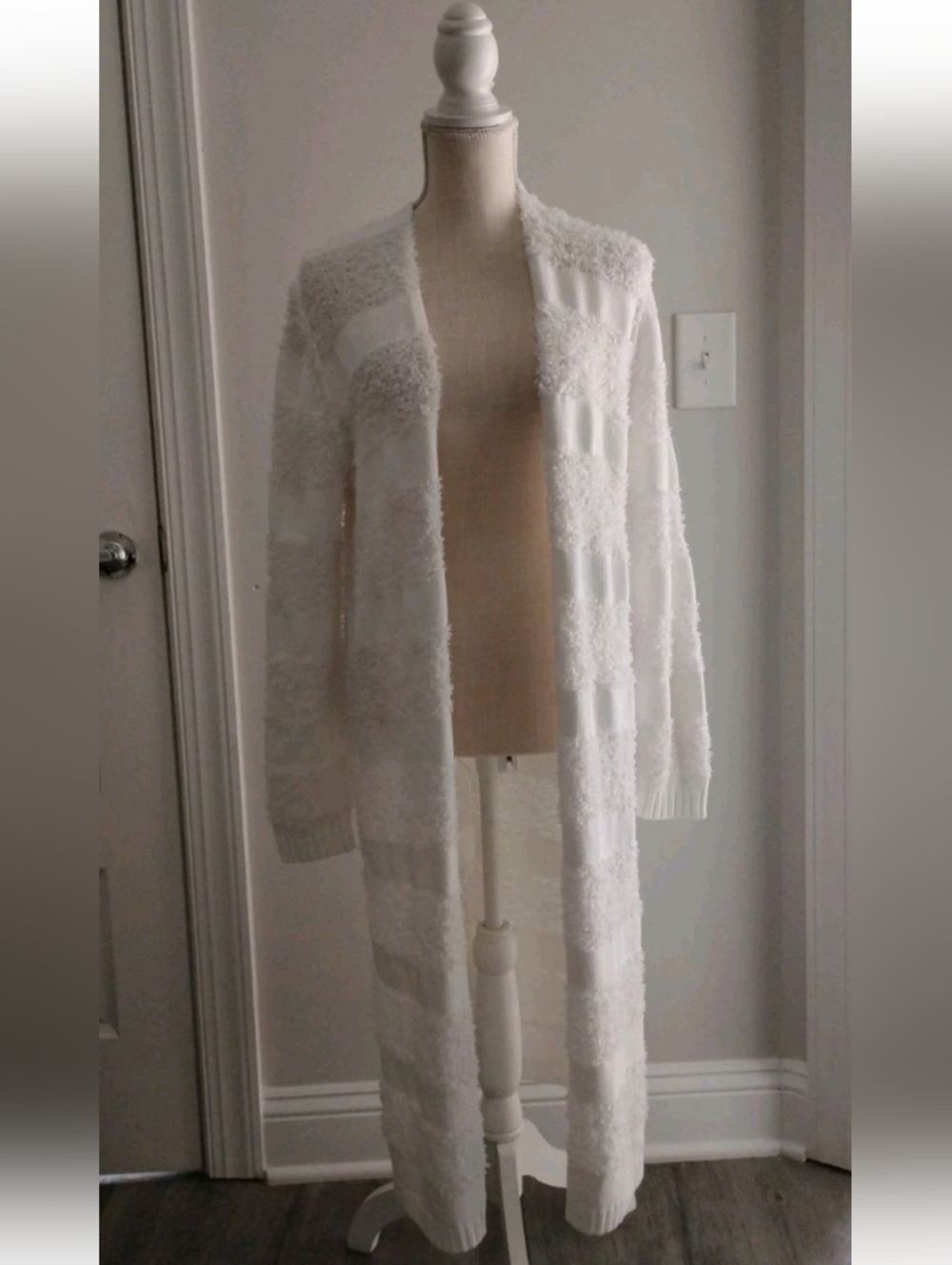 525 America White Long Sleeve Open Front Duster Cardigan Women's Size L